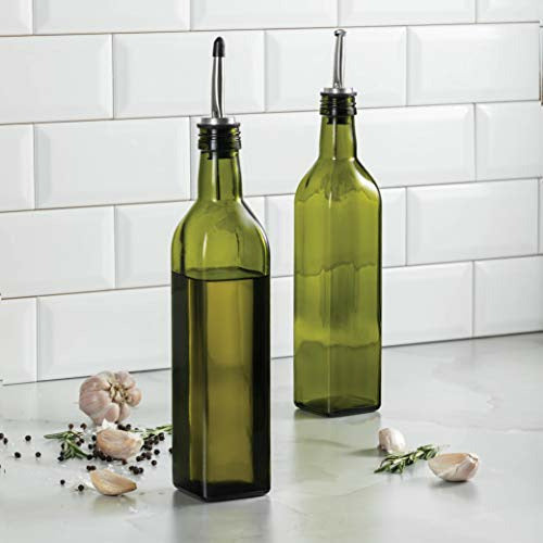 Glass Oil & Vinegar Drizzler Set - 500ml Cruet Bottles with Funnel & Spouts - BPA-Free, Lead-Free Glass Set of 2
