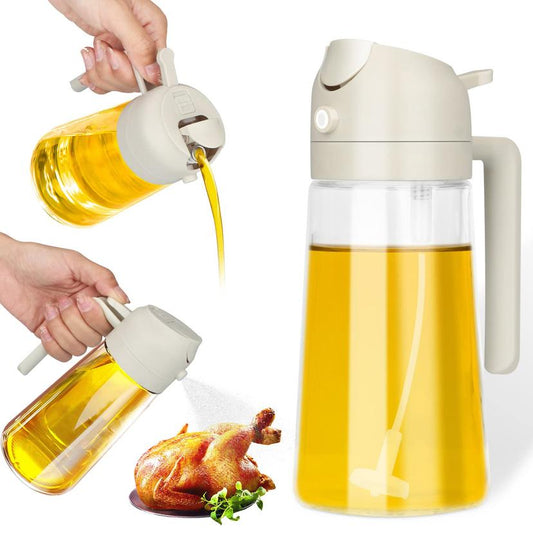 Oil Spray Bottle, 2-in-1 Oil Dispenser and Vinegar Sprayer, 15.2oz/450ml Glass Cooking Oil Preparation Dispensers for Kitchen Cooking Air Fryer Salad Baking BBQ