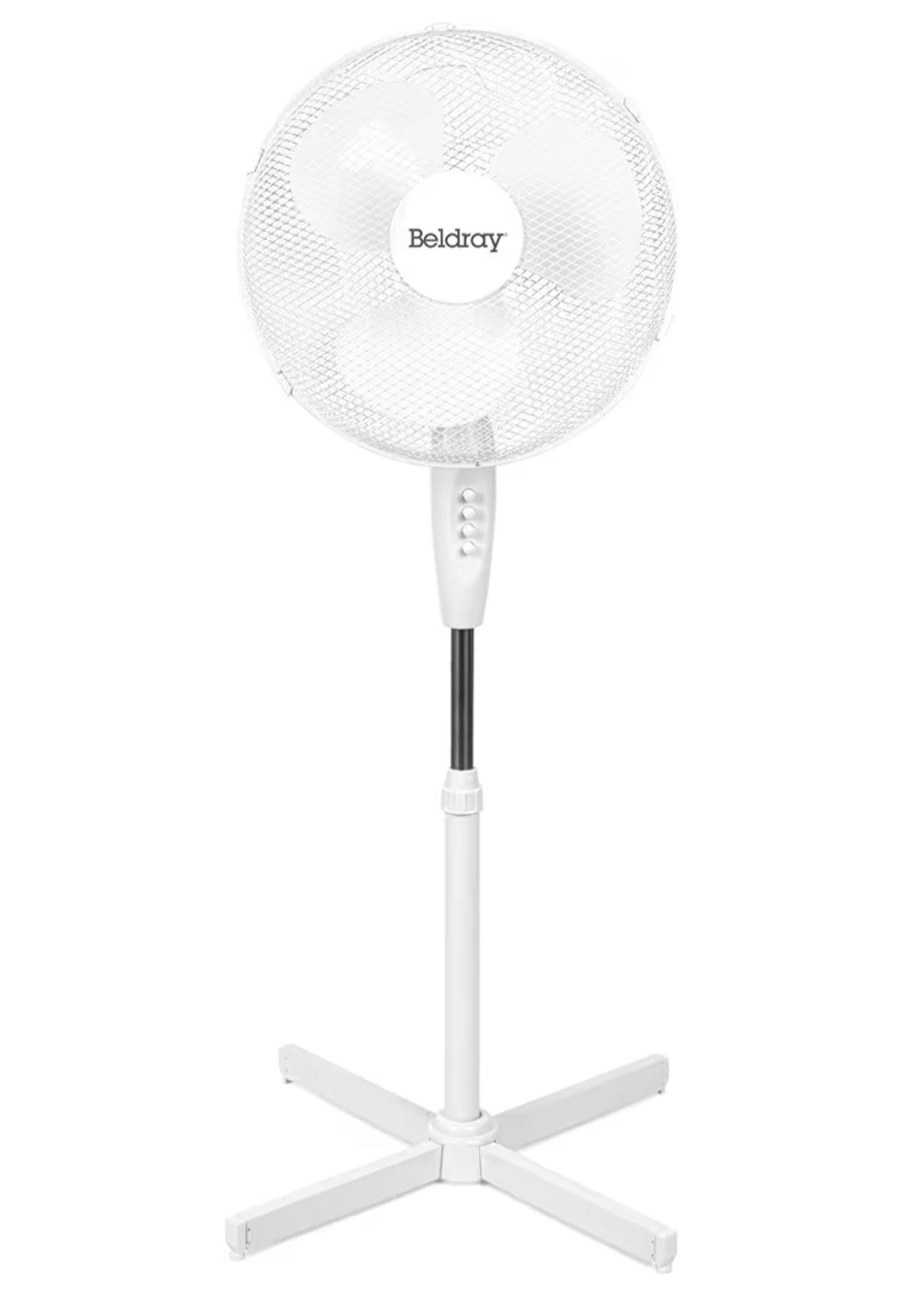 Beldray EH3196 Pedestal Stand Fan - 16" Electric Standing Cooling Fan, Oscillating Head, Circulates Cool Air, Adjustable Height To 1.25m, 3 Speed Settings, Spiral Blade Mesh Guard, 45W, White