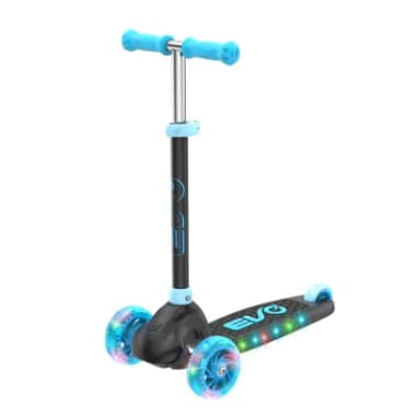 EVO Eclipse Light-Up 3-Wheel Kick Scooter for Kids Ages 3–12 | Adjustable Handlebar Push Ride-On with LED Wheels | Foldable Scooter