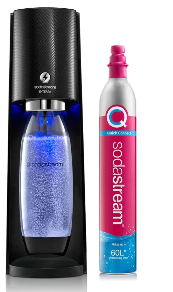 Sodastream - Electric Terra Sparkling Water Maker, 3 Carbonation Settings, Quick Connect CO2, Includes 60L Gas Cylinder, BPA-Free Bottle, Black *see description