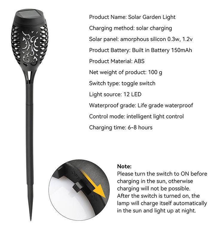 Geemoo Solar Torch Lights Dancing Flame Decorative
Flickering, Waterproof, for Outdoor, Garden, Patio, Pathway, Yard, Driveway, 1 Pack