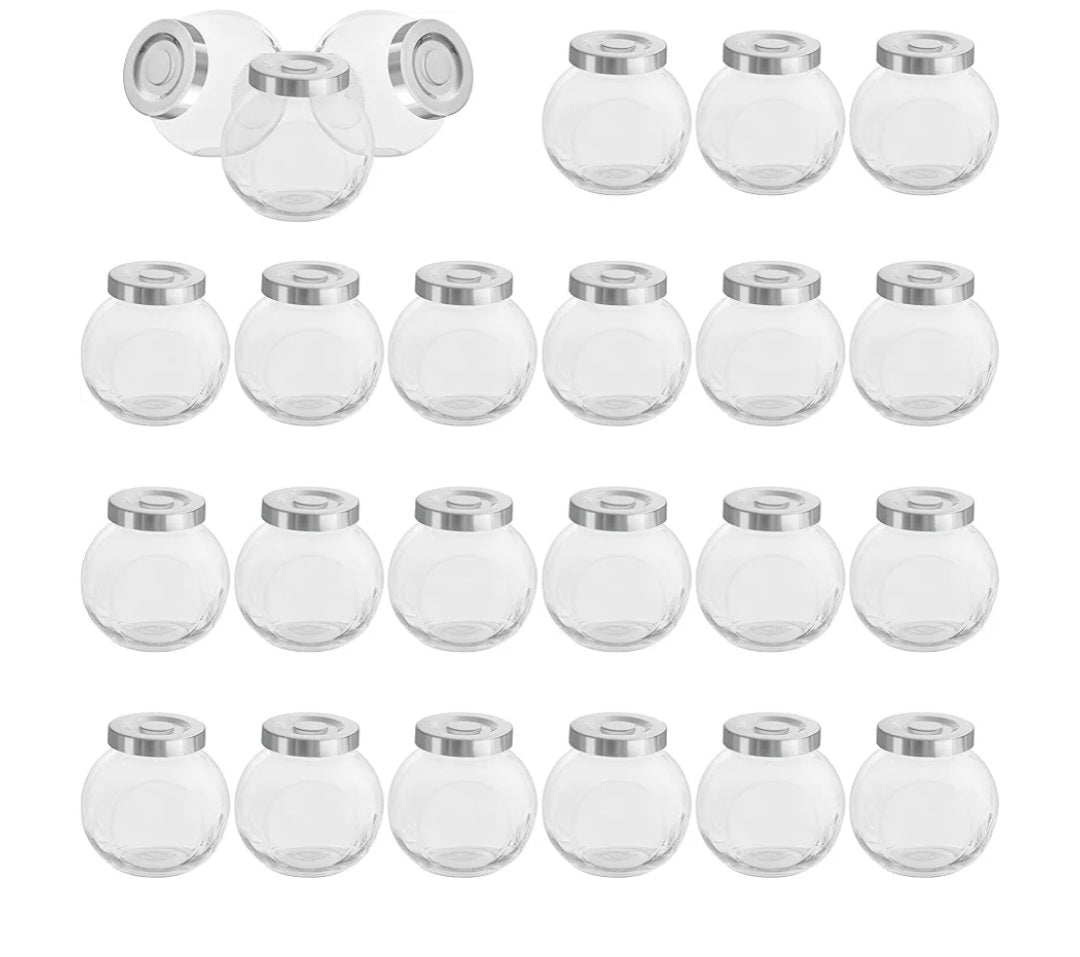 Belle Vous Round Clear Small Glass Storage Jars with Lids (24 Pack) - 50ml / 1.5 oz Mini Jam Jar Set - Mason Bottles for Herbs,Spices, Baby Food, Yogurt, Jelly and