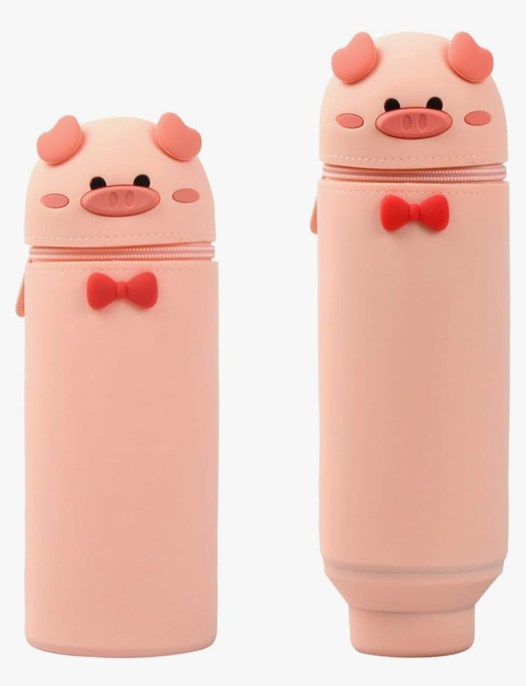 Pencil Case Silicone Animal, 2-in-1 Retractable Stand Up Pencil Case and Pen Holder Pouch, Cute Kawaii Pencil Case Waterproof for Girls, Back to School Gifts for Kids School Supplies (Pig)
