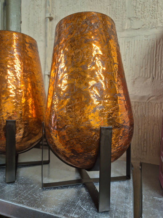 Vintage Copper & Glass Candle Holder & Snuffer Lamp / Vase