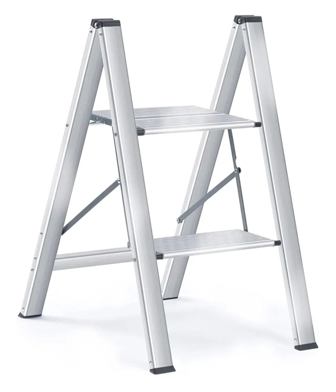 Nestling 2 Step Ladder Aluminum, Lightweight Folding Ladder 2 Step with Wide Anti-Slip Pedal, 330 Lbs Capacity Household Office Portable Stepladder, Silver
