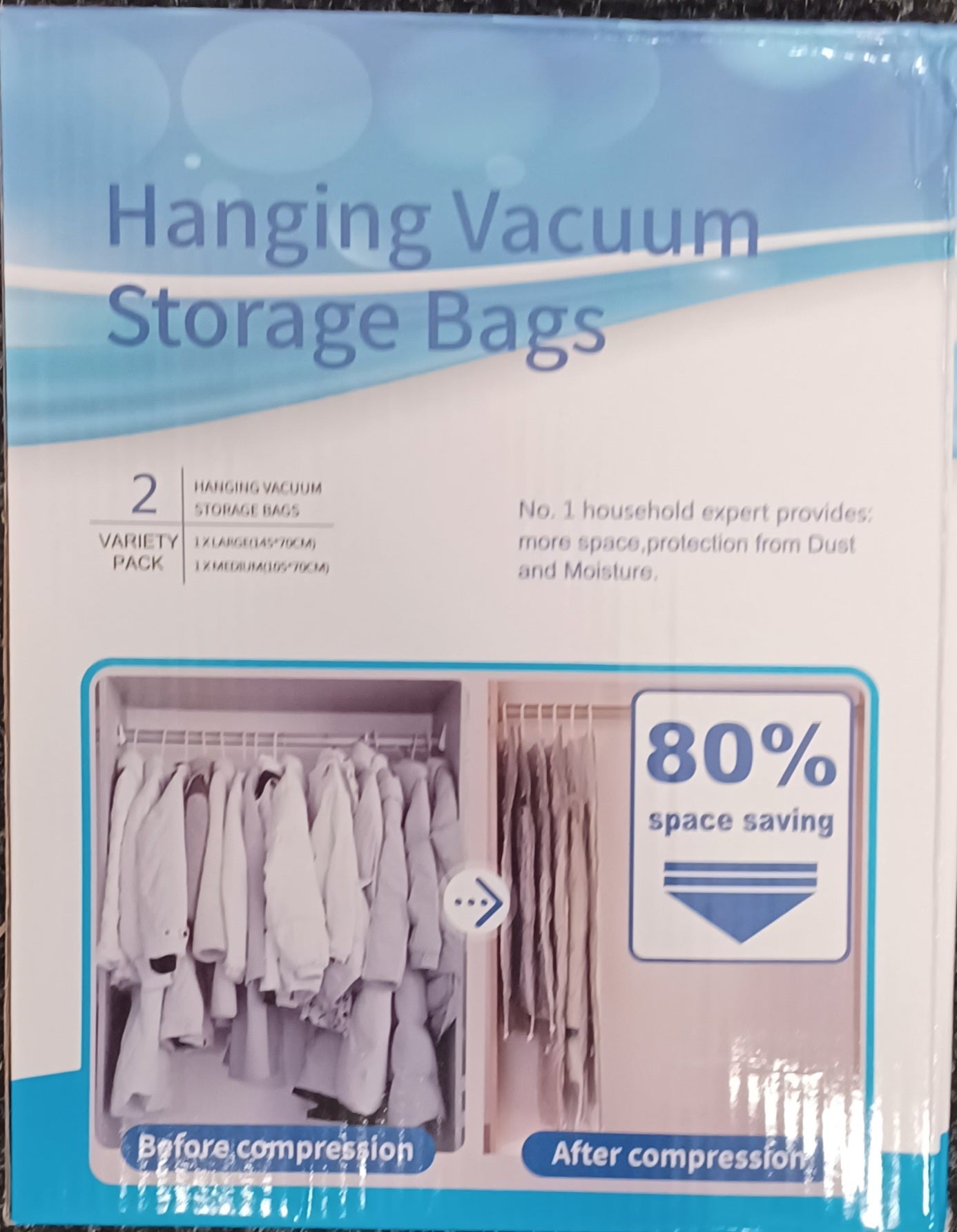 2 Pack Hanging Vacuum Storage Bags (1 x Large, 1 x Medium)