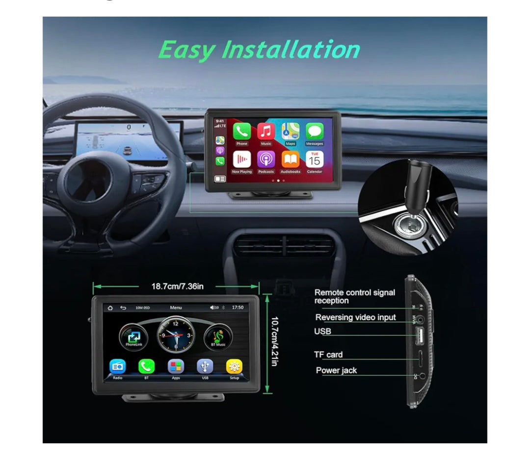 Wireless Apple CarPlay Android Auto Screen, Car Stereo 7" HD Touchscreen Car Play Screen, Portable Navigation Radio Vedio Player with Bluetooth WiFi, Live Navigation, Voice Control, Mirror Link