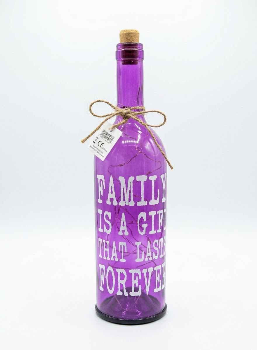 LED Glass Starlight Bottle, Quote 'Family Is A Gift That Lasts Forever'