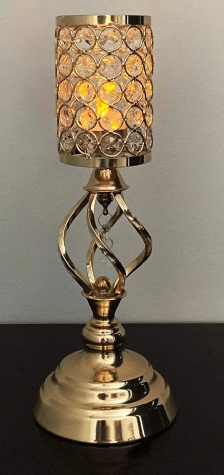 Crystal Cylinder Tealight Decorative Candle Holder Gold