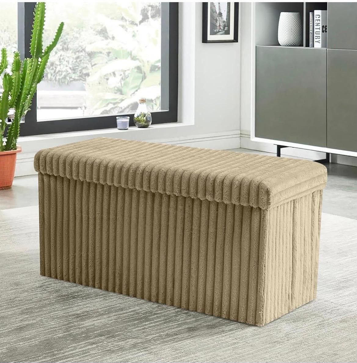 Luxury Ribbed Storage Ottoman in Pink, Grey, Mink or Black