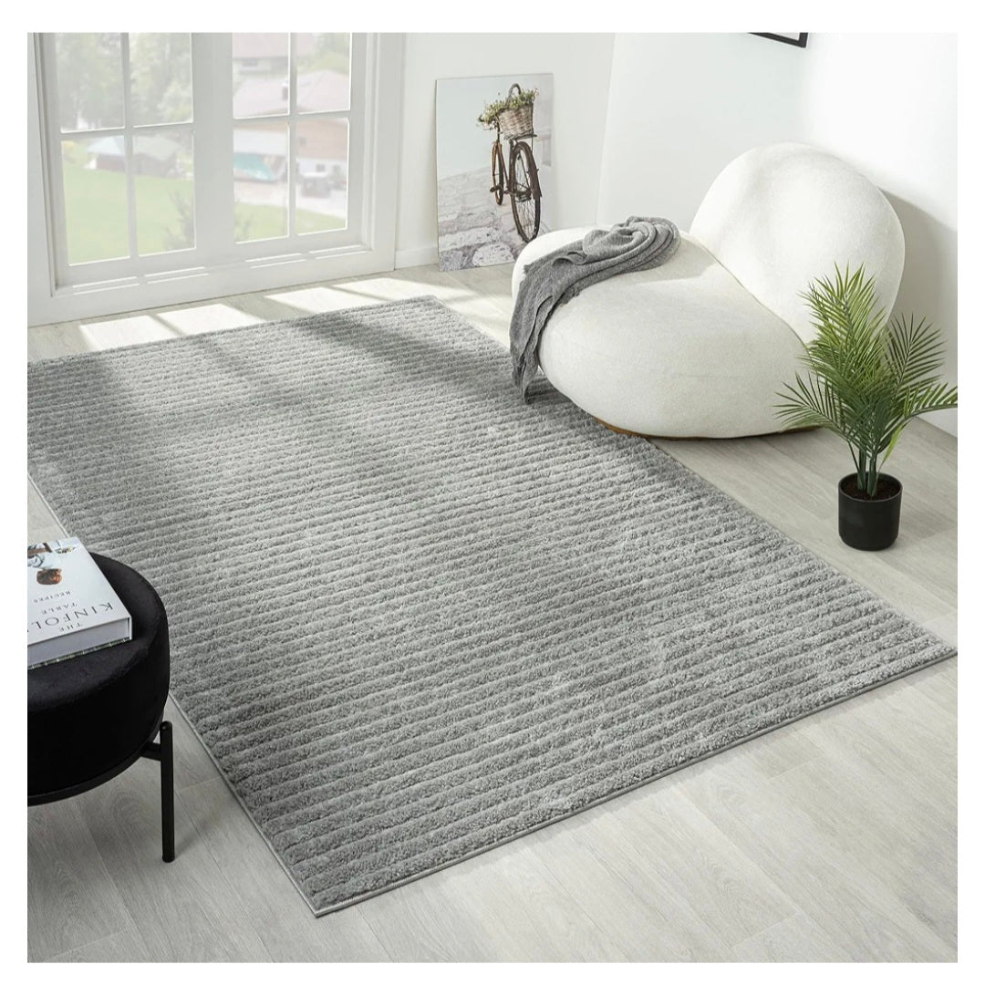 Rugs and More Carnival Shaggy Soft Rugs - Rocco Stripe Design, Scandi Area Rug For Living Room, Lounge, Bedrooms - Neutral Short Pile, Boho Style, With Anti-Slip Backing (Grey, 120x170 cm)