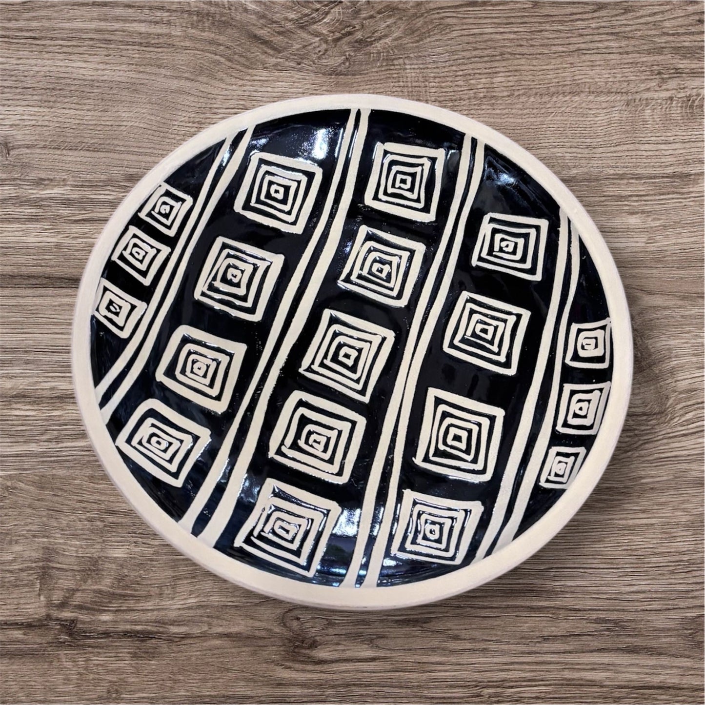 Large Hand Thrown Tribal Pattern Platter 13.5inches