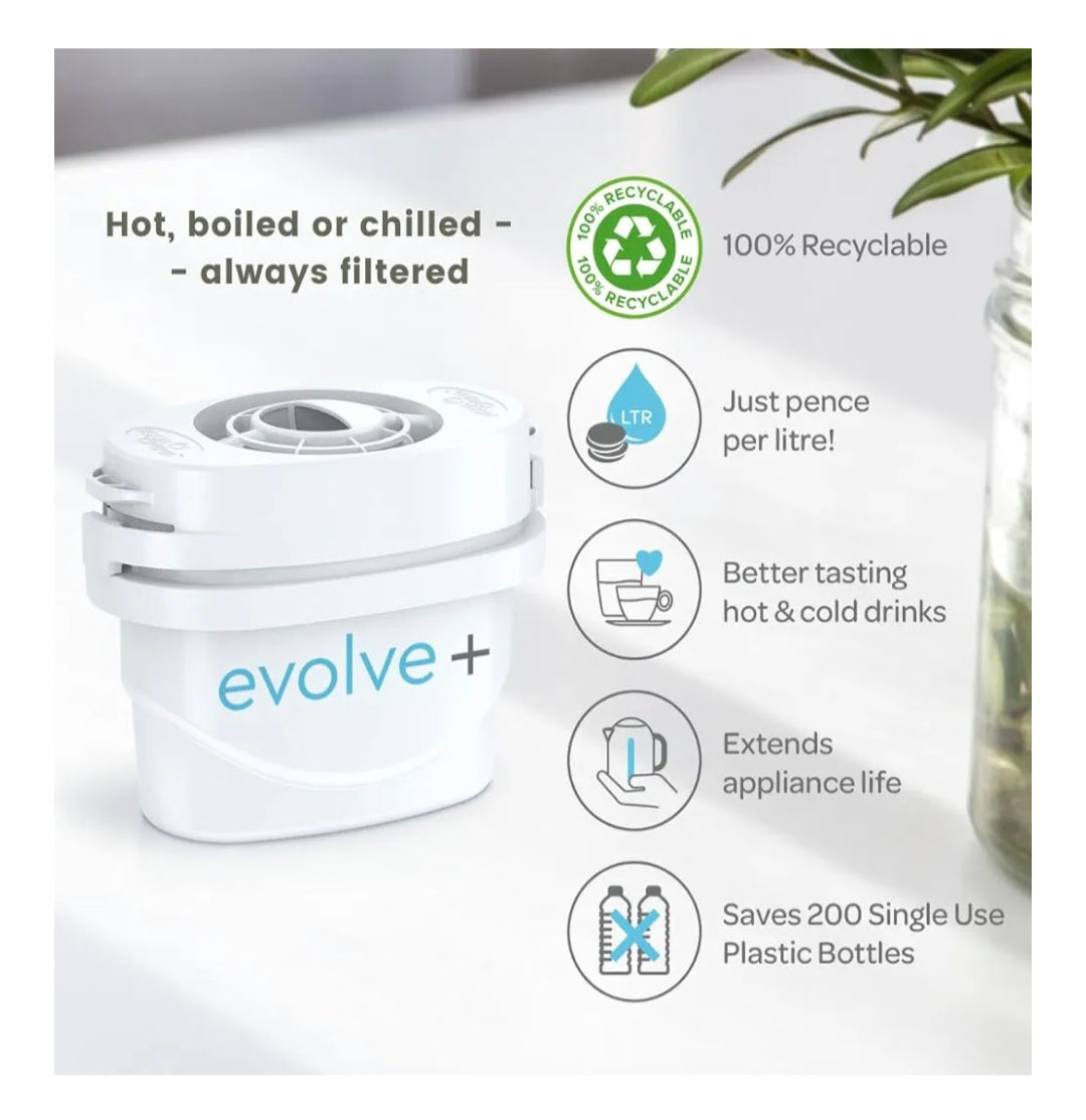 Aqua Optima Lumi Chilled Filtered Water Dispenser - Reduces Limescale, Microplastics, Chlorine & Lead with the Evolve+ Water Filter Cartridge - Countertop 8.2L Cooler for Home & Office