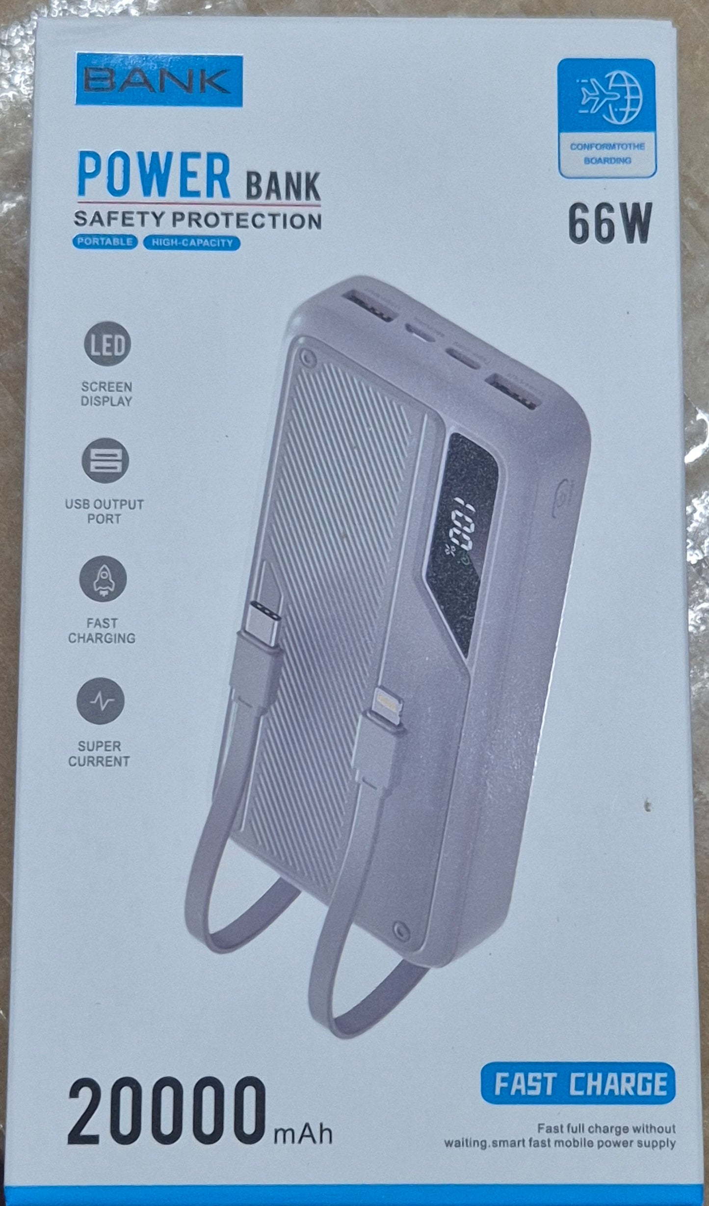 Portable Power Bank 66W 20,000 MAH Grey