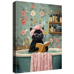 Wooden Framed Canvas Wall Art Funny Black Cat Print – 40×60cm