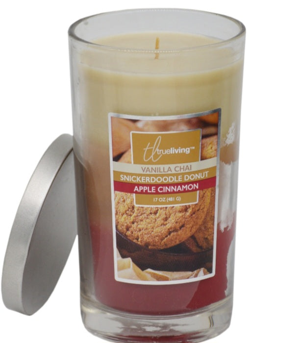 True Living Triple Layered Candle - Scented In, Vanilla Chai, Snickerdoodle Donut & Apple Cinnamon - 481g