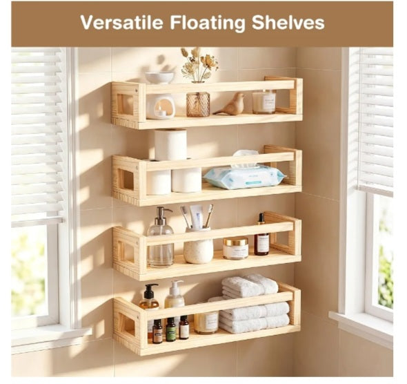 16.5inch Natural Wood Floating Shelves. 4 Pack