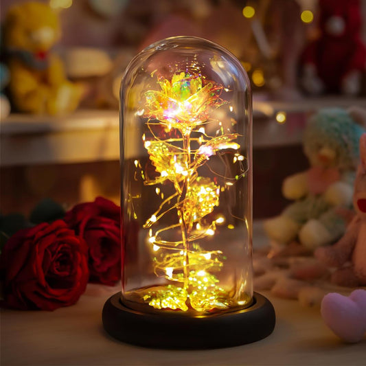 LED Rainbow Rose in Glass Dome