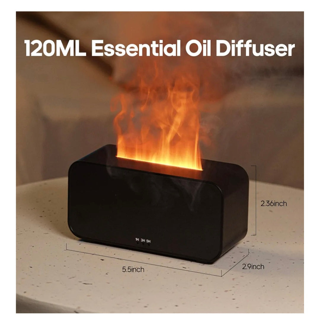Flame Fire Diffuser Humidifier, 120ml Essential Oil Diffusers, Cool Mist Humidifier Auto Shut Off, Small Diffuser with 7 Colour Changing Flame