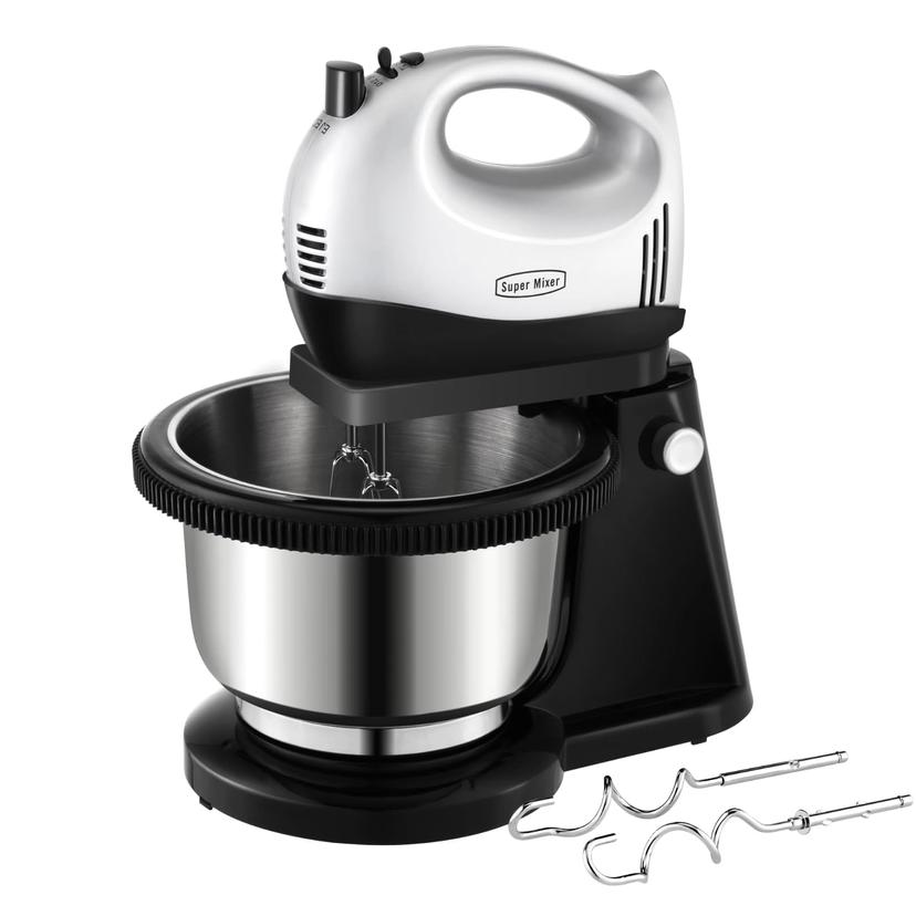 VersaMix 2 in 1 Hand & Stand Mixer Set, Lightweight, 5 Speed, 300W, Silver, Turbo Function, Stainless Steel Bowl