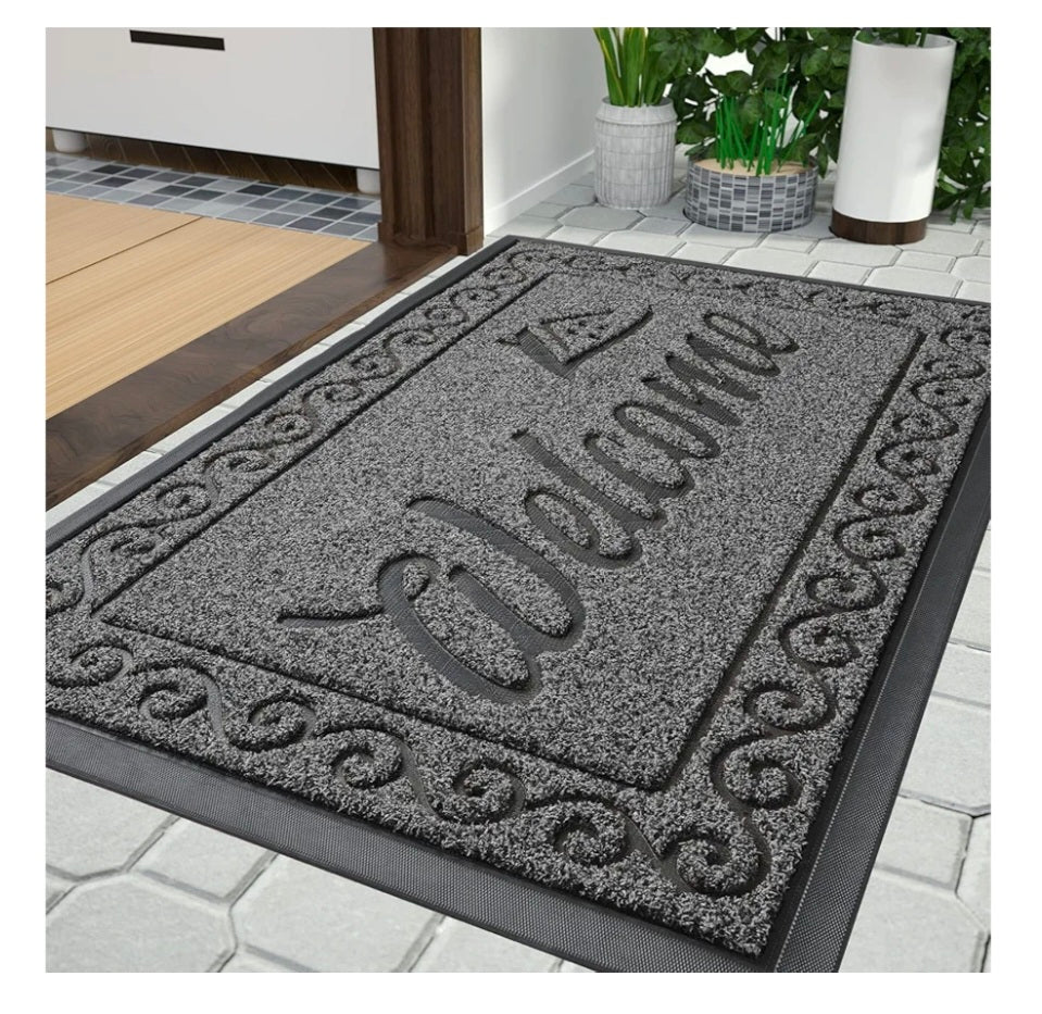 Yimobra welcome door mat, Heavy Duty Sturdy Front Mats for Home Entrance Outdoor Indoor,Non Slip Backing, Exterior Mats for Outside Patio Porch Farmhouse, Black Gray, 81 x 120 cm