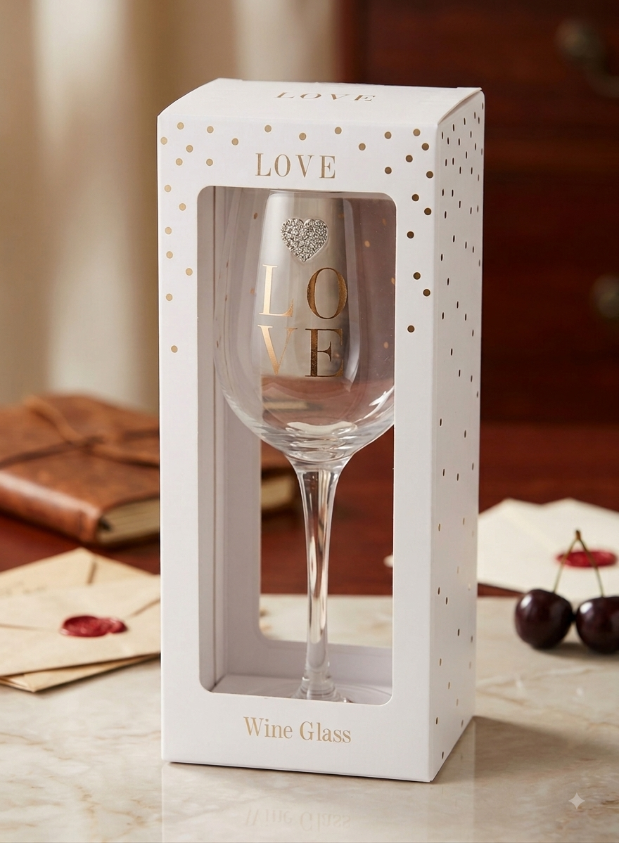 Love Wine Glass With Diamonte Heart