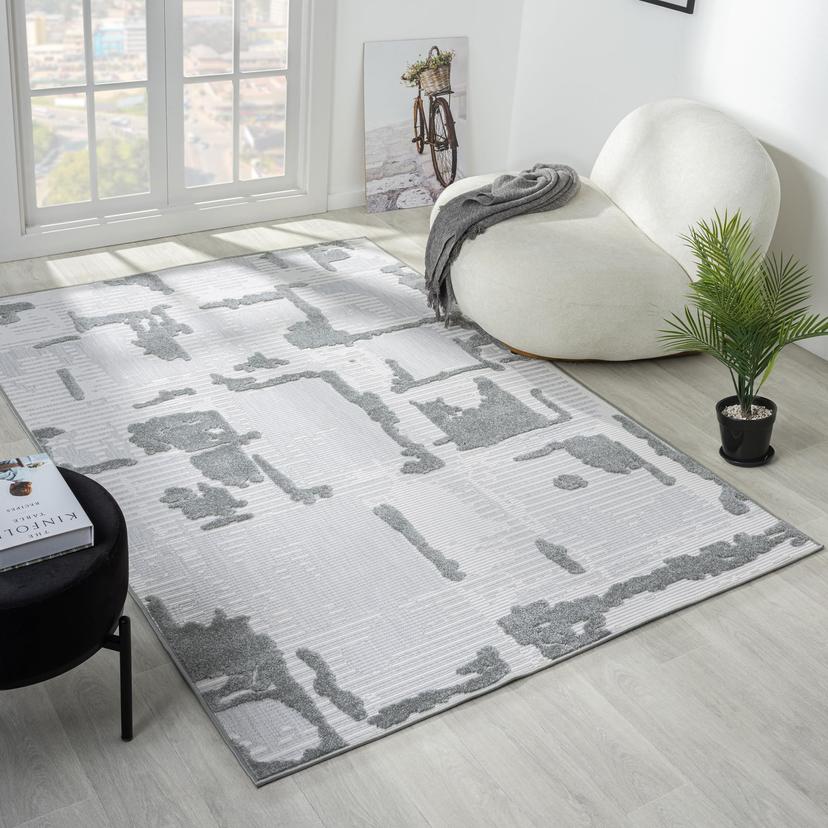 Rugs and More Stella Geo Indoor/ Outdoor Rug - Geometric Waterproof UV Resistant, Durable Low-Pile (Geo Dark Grey - 160x230cm)