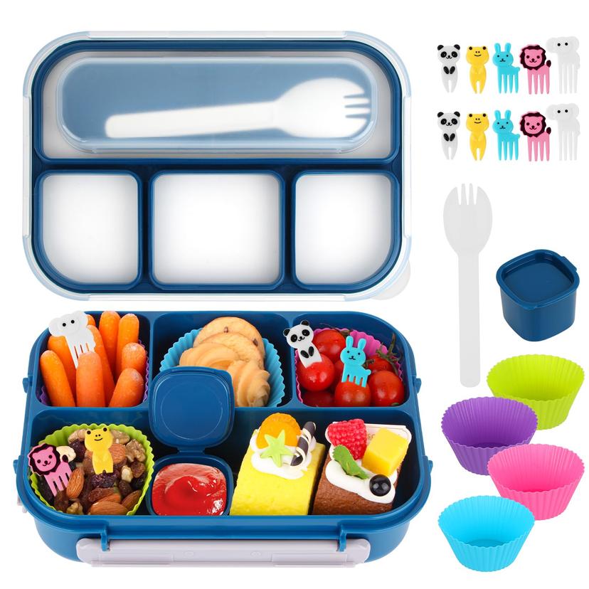 1300ML Leak-Proof Bento Lunch Box, 4 Compartments, Blue for Adults & Kids