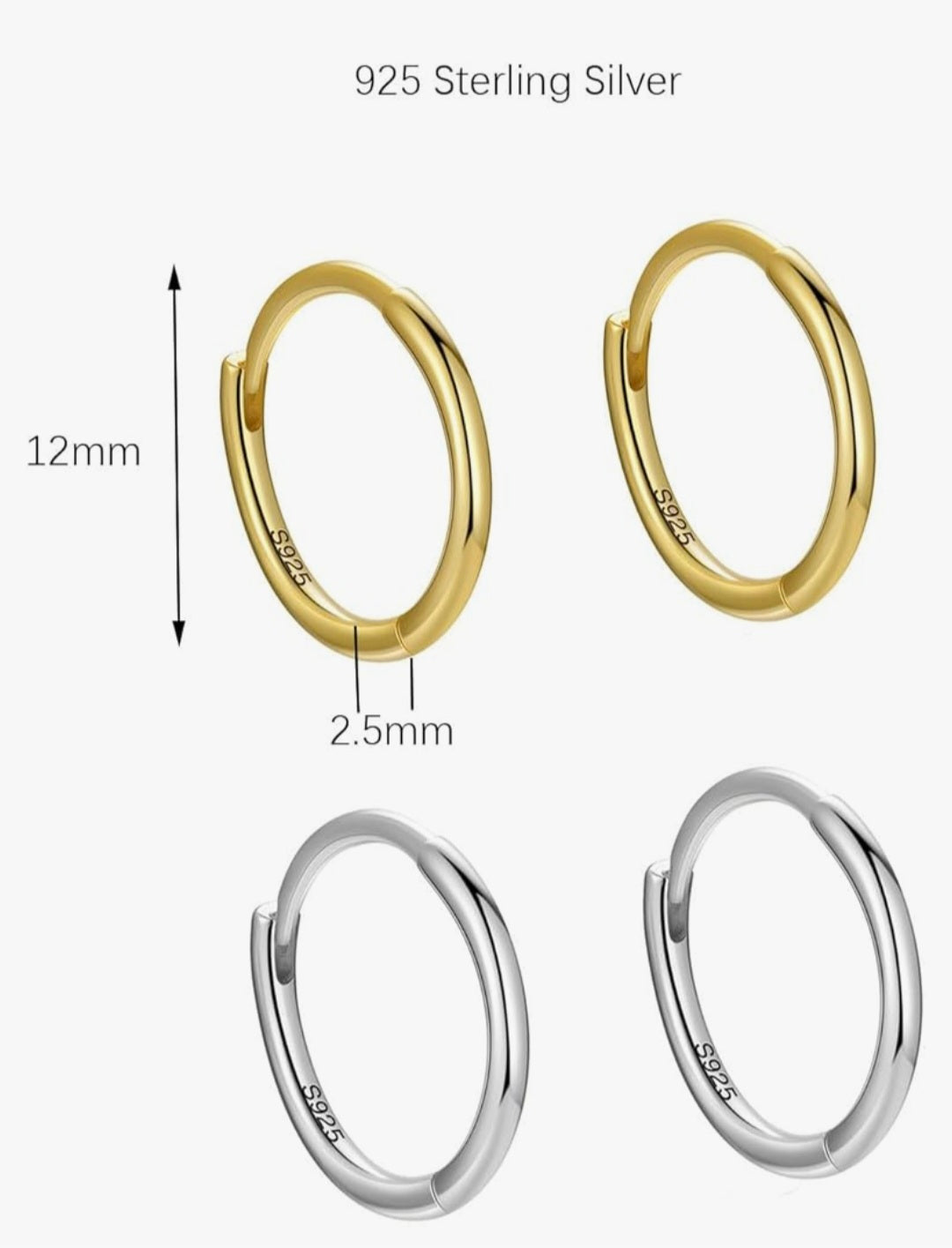 925 Sterling Silver Hoop Earrings Set for Women Men,Gold/Silver Huggie Hoop Earrings Set,Small Round Mini Sleeper Cartilage Earrings