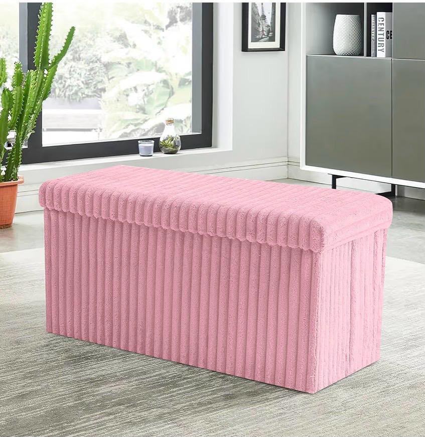Luxury Ribbed Storage Ottoman in Pink, Grey or Black