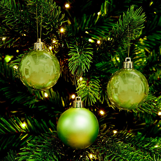 Swamp Green Plastic Round Christmas bauble set, Set of 3 (D) 60mm