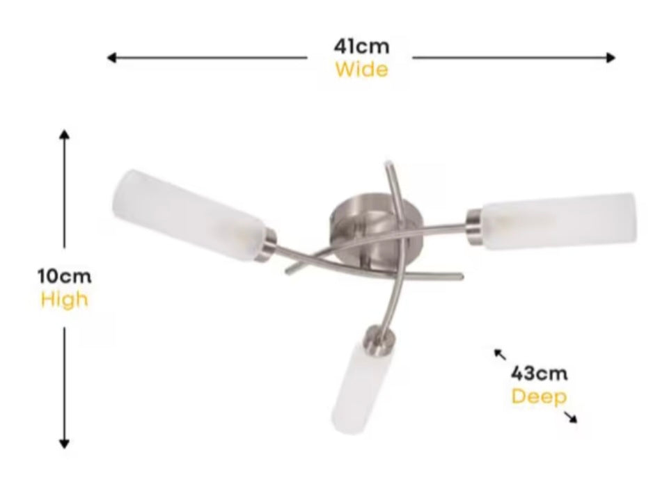 3 Way Curved Cross Over Design Brushed Chrome Ceiling Light Fitting | Close-to-Ceiling Lights, Home Décor & Improvement Essential | Mains Wired