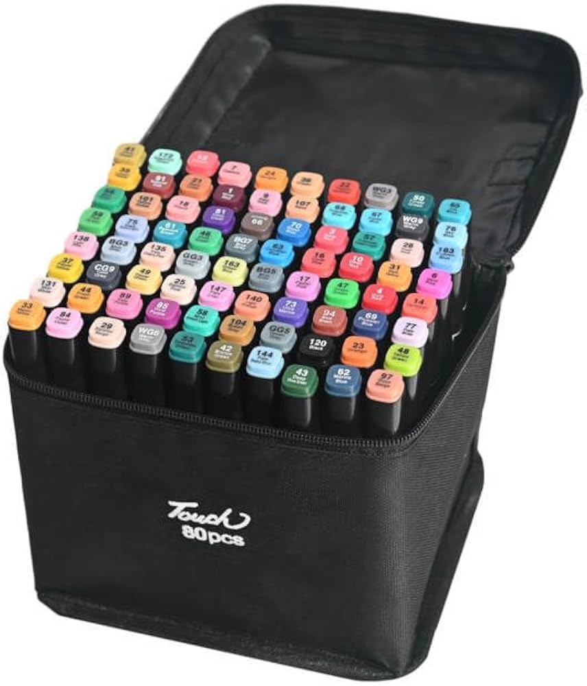 Touch 80 Piece Colour Marker Pens with dual tip. Alcohol Felt Pen Manga Sketching Markers Dual Sided Art Supplies Drawing Set.