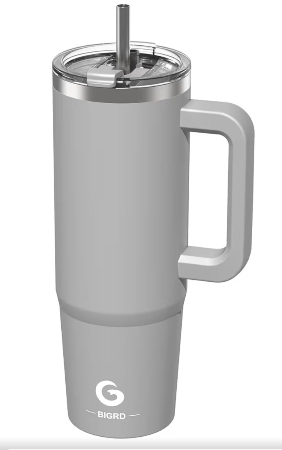BIGRD Insulated Coffee Cup Travel Mug with Handle and Straw 40oz,Stainless Steel Double Wall Vacuum Leak Proof Water Bottle for Cold Hot 1.2L,BPA-Free,Grey