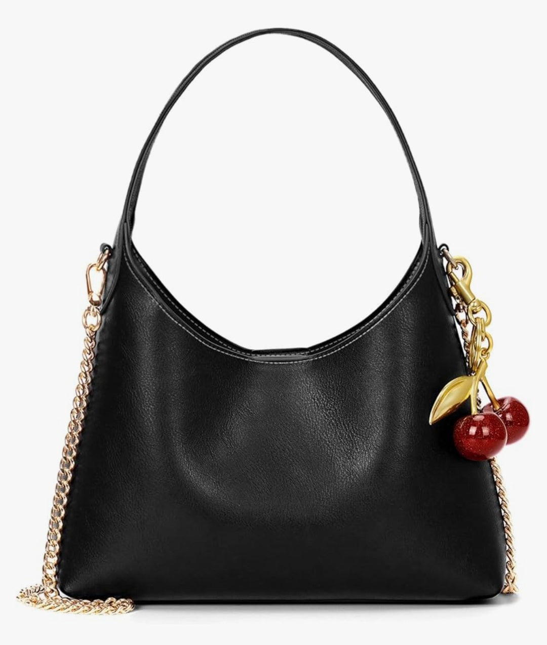 JQWSVE Hobo Purse for Women Trendy Bag Tote Handbag with Cherry & Gold chain