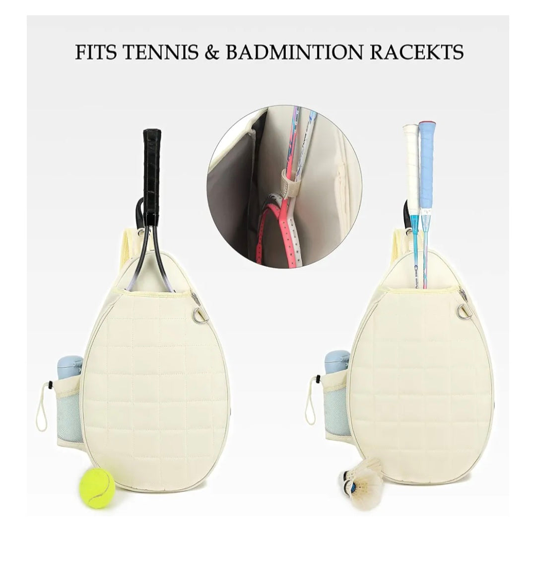 Rejolly Tennis Racket Sling Bag for Women Men Quilted Water Resistant Racquet Cover One Shoulder Crossbody Bag for 2 Tennis Rackets, Pickleball Paddles, Badminton Racquet