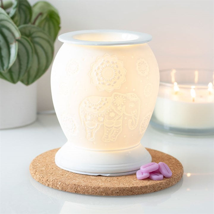 Large Porcelain Etched Aroma Lamp - Elephant