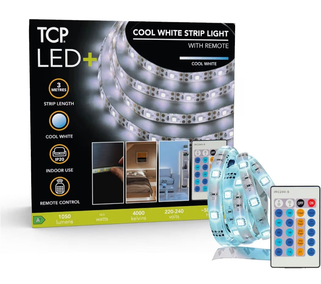 TCP LED Plus Remote Control Strip Light 4000 Kelvin 3 Metre, Cool White