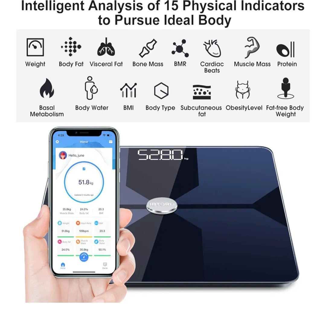 INSMART Body Fat Scales with ITO Coating Technology,Digital Weighing Bathroom Smart Scale Body Composition Monitor,Bluetooth Weighing Scales With Fitbit,Google Fit,Apple Health