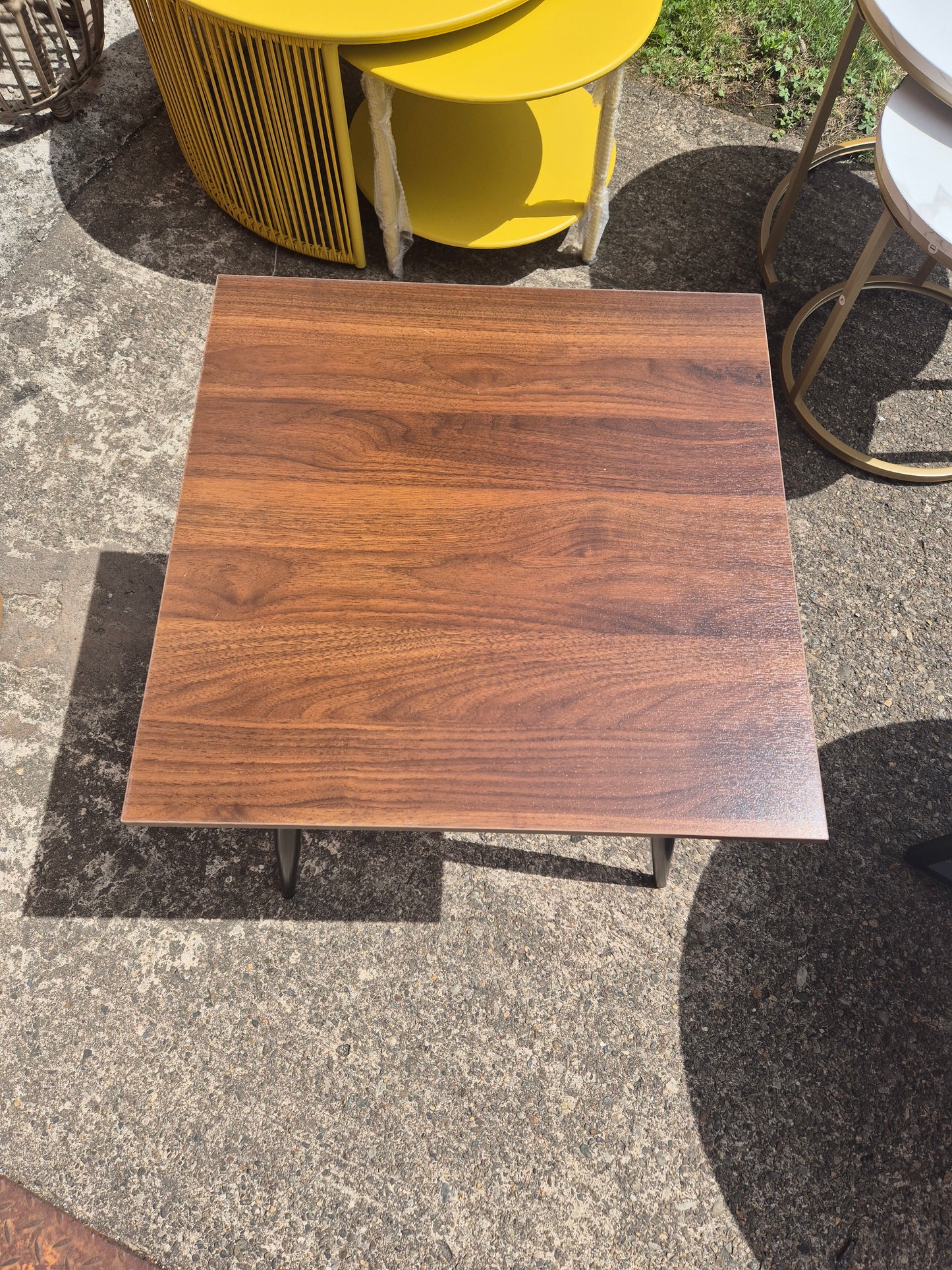 Square Dark Wood Coffee Table with Black Legs