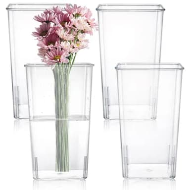 Suwimut 4 Pack Acrylic Flower Vase, 12.5×23cm/5x9 Inch Tall Cube Shape Flowers Vase,Clear Square Tapered Table Vase Decorative Centerpiece for Home Kitchen Wedding Decorations, Unbreakable Vase