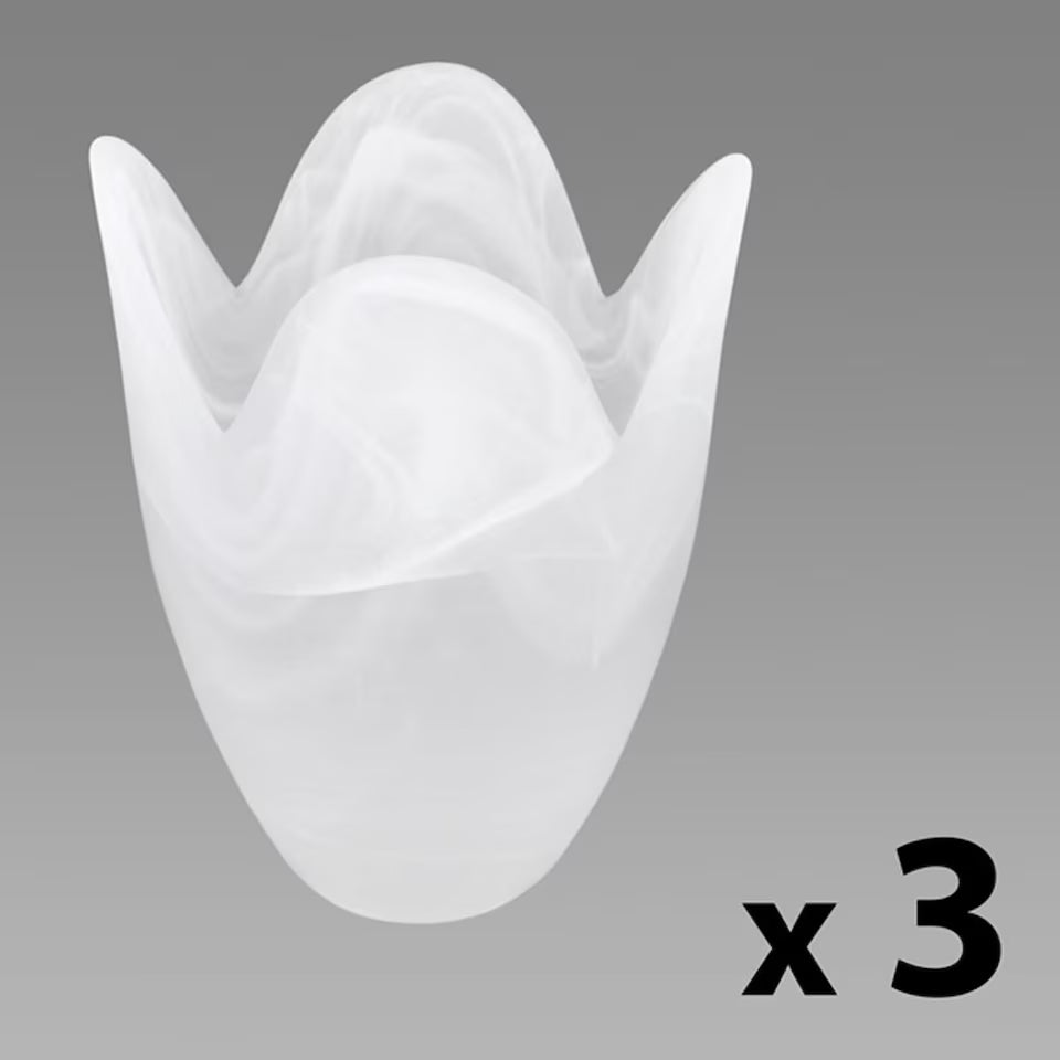 3 Pack Frosted Marble Effect Glass Tulip Replacement Shades | White