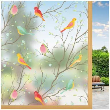 Lifetree Stained Glass Window Film Privacy:Frosted Film for Glass Windows Self Adhesive Opaque Decorative Bird Patterned Vinyl Privacy Films for Bathroom and Door (Frosted, 115 * 400cm)