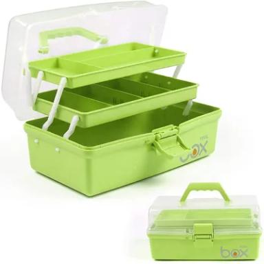 Creahaus 12in 3 Layer Multipurpose Storage Box/Craft Storage Boxes With Compartments/Plastic Black Tool Box/Medicine Storage Box/Hair Accessories Organiser/Sewing Box with 2 Trays