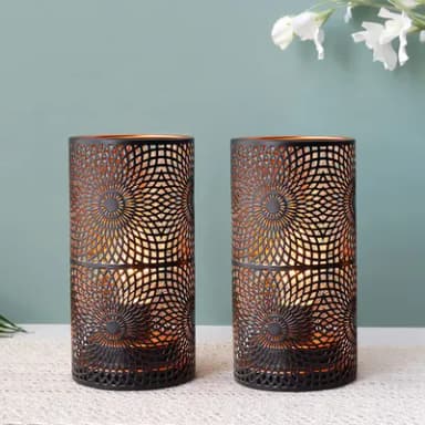 JHY DESIGN Set of 2 Black Metal Battery Powered Table Lamp Cordless Accent Light Lantern with Edison Style Bulb for Indoor Outdoor Weddings Parties Patio Events Gifts