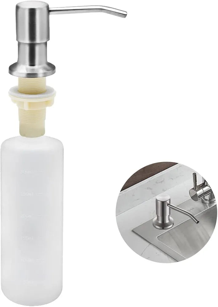 Sink Soap Dispenser Kitchen, 350ml Kitchen Built-in Stainless Steel Dispenser for Sink, Refillable Soap Dispenser with 360 Rotation Pump for Kitchen Sink