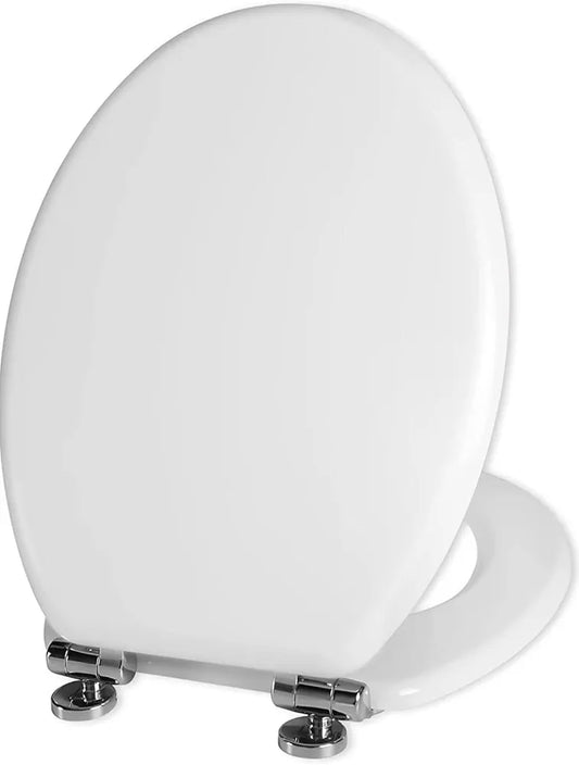 White Toilet Seat, White Durable Soft Close Toilet Seat Antibacterial Adjustable Hinges Wooden Material Toilet Seat Quick Release Removable Lid for Easy Clean and Assembly White