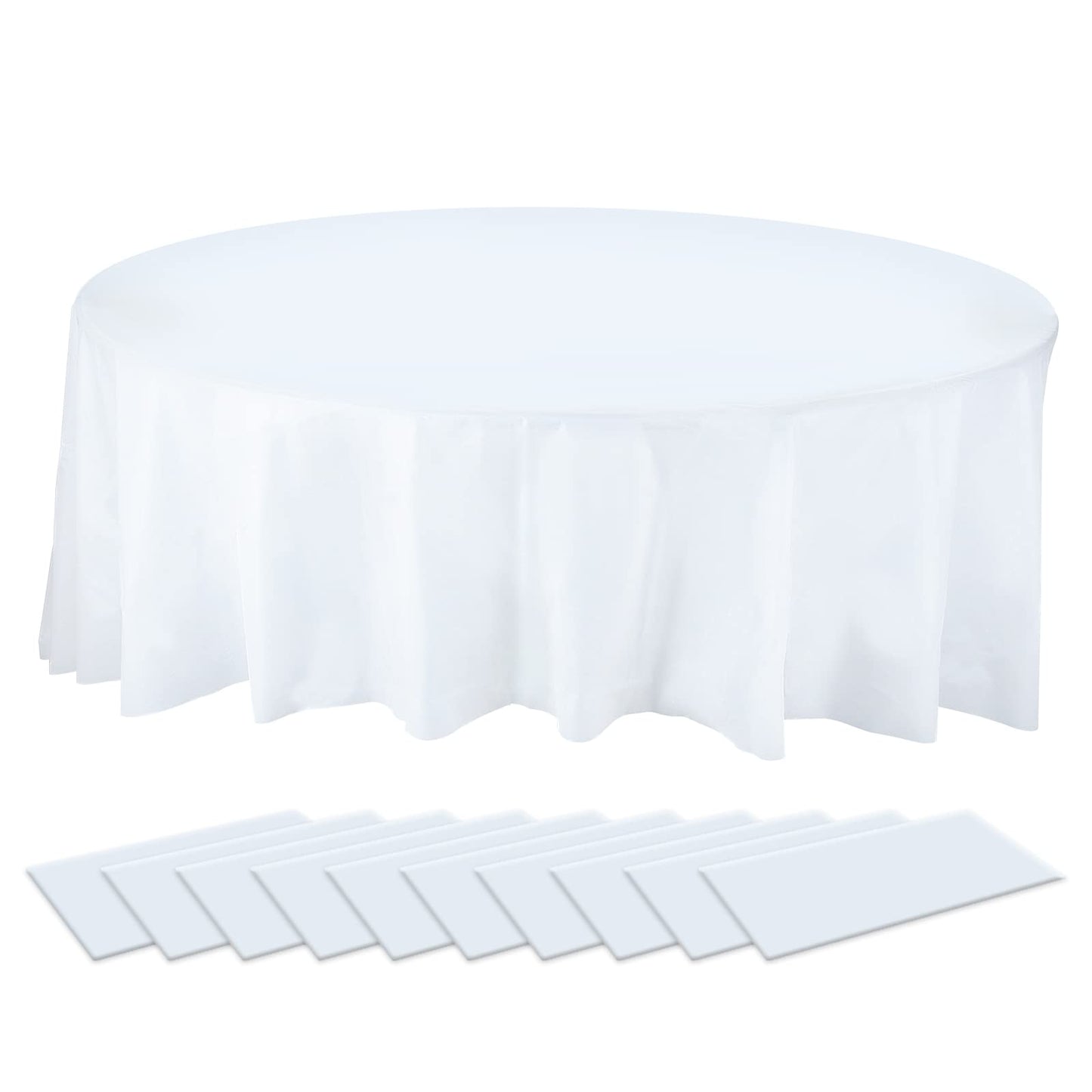 PLULON 10Pack Round Plastic Tablecloths White Table Cover 84 inch Waterproof PEVA