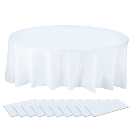 PLULON 10Pack Round Plastic Tablecloths White Table Cover 84 inch Waterproof PEVA